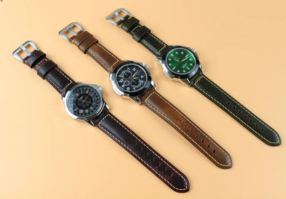 A perfect display of Brown Dark Brown and Red Waxed Leather Watch Straps