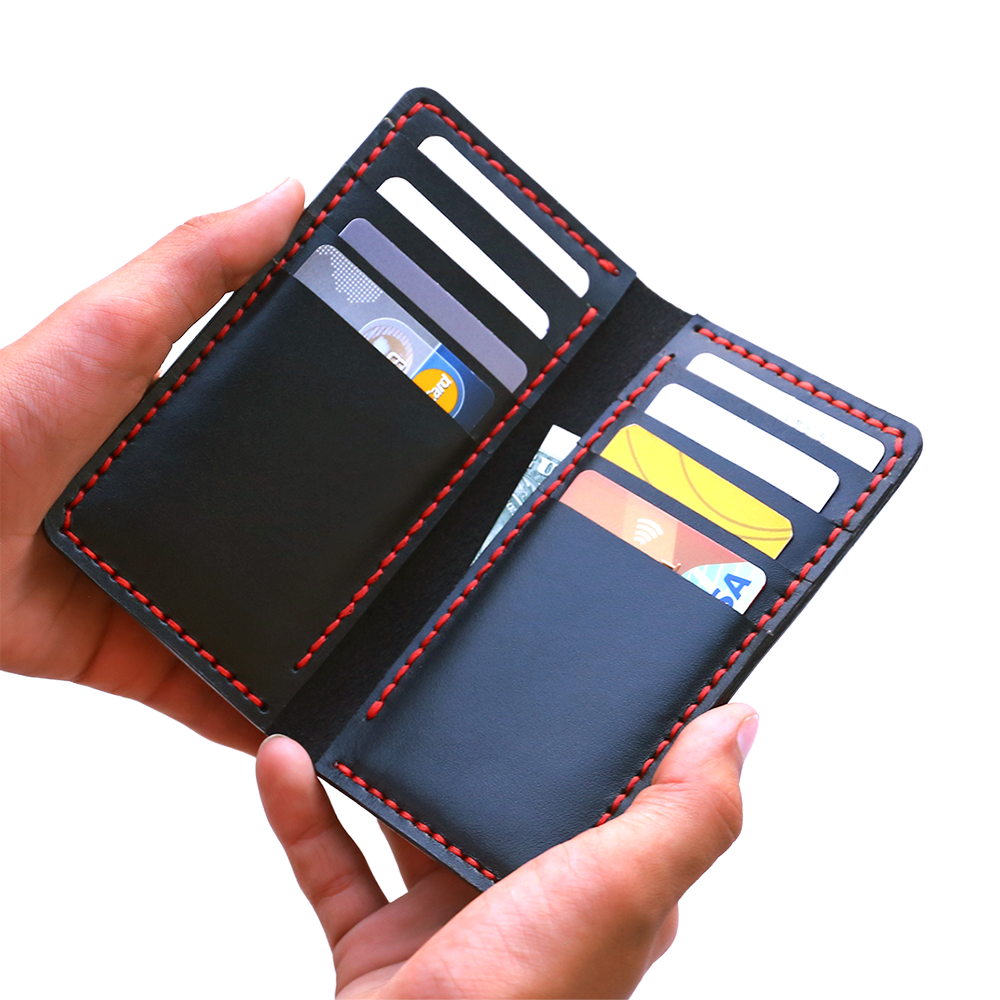 Black Handmade Long Wallet In Hand