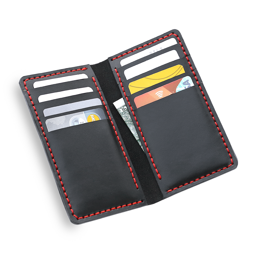 Black Handmade Long Wallet Opened