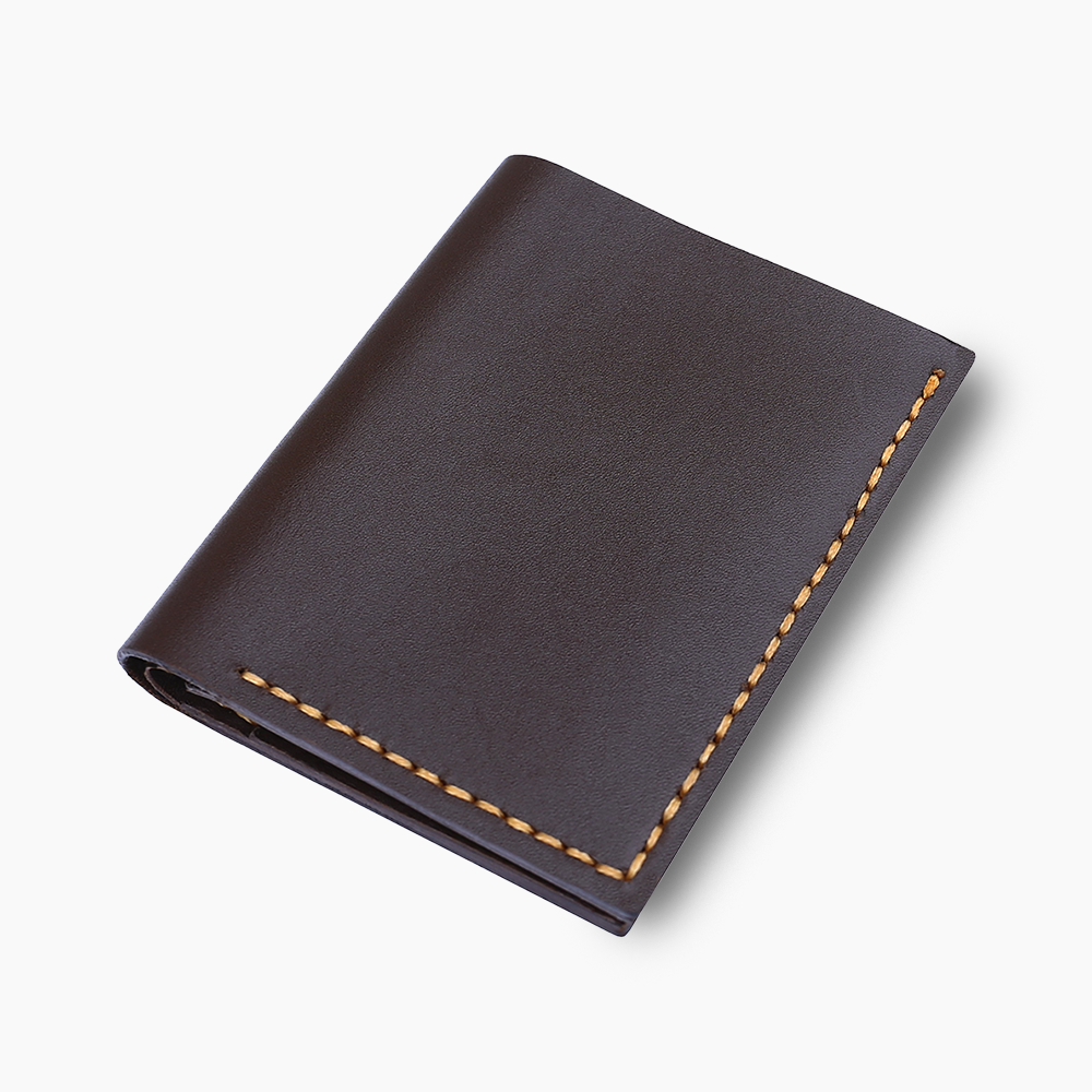 Dark Brown Handmade Wallet On Angle